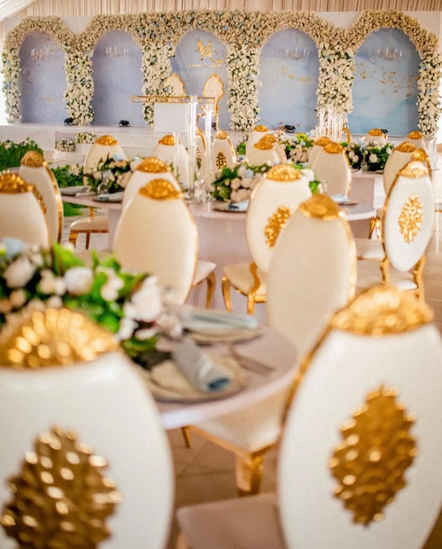White, gold and floral luxury reception styled by Avidah Events